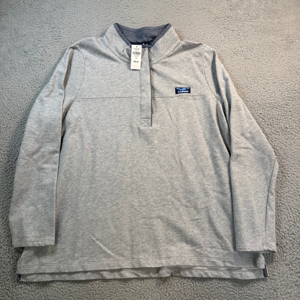 LL Bean Womens 2X Soft Cotton Rugby Henley Pullover Gray 504433 NWT